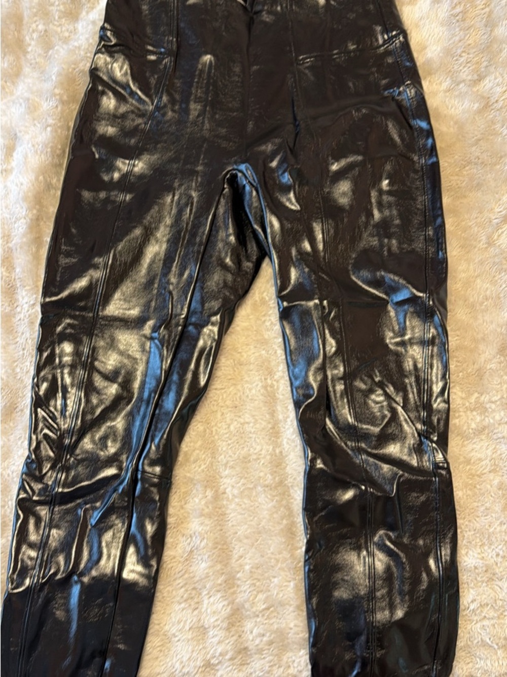 SPANX Glossy Faux Leather Leggings - Black